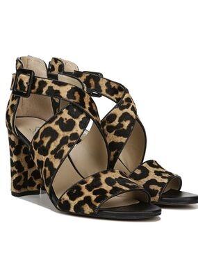 Franco Sarto Leopard Print Block Heel Sandals - Black & Tan